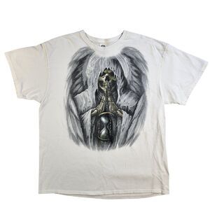 Delta Pro White T-Shirt Men's XL Skull Grim Reaper Hourglass Short Sleeve Cotton